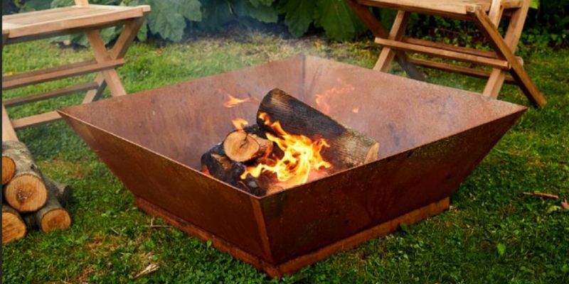 Corten Steel Magma Fire Pit - 80 x 80 x 26cm